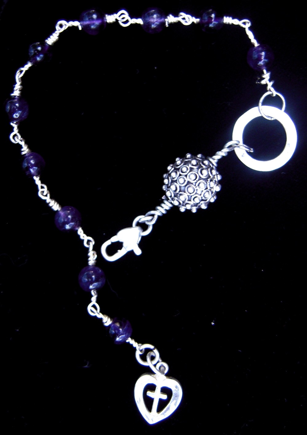 Amethyst silver prayer bracelet