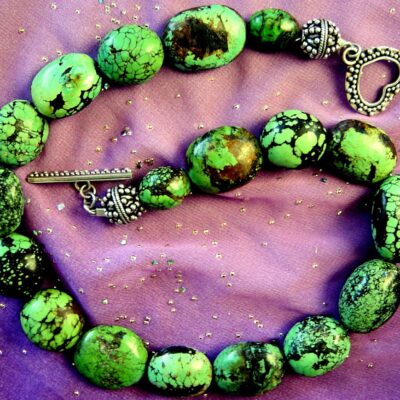 Green Turquoise Necklace with 925 Silver Beads & Clasp
