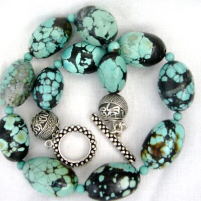 Large Turquoise Nugget and Silver Necklace