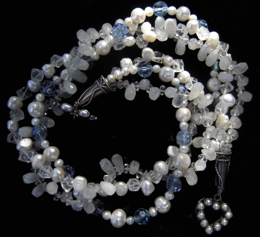 Moonstone pearls swarovski crystal necklace
