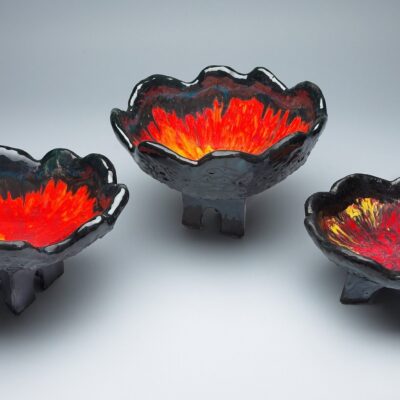 Orange, Red and Yellow Ceramic Bowls - Red bowl set