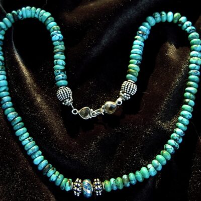 Rolled turquoise necklace with silver and opal bead