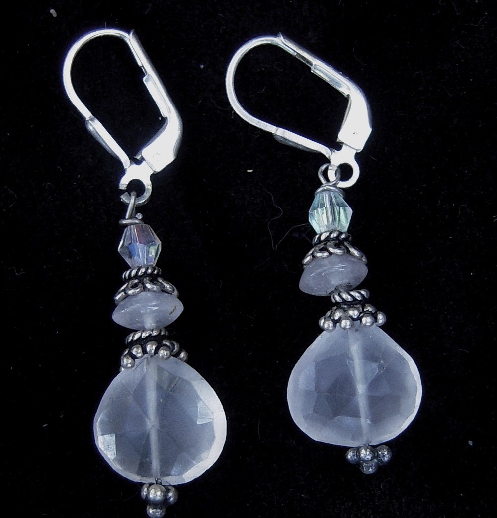 Rose quartz silver earrings