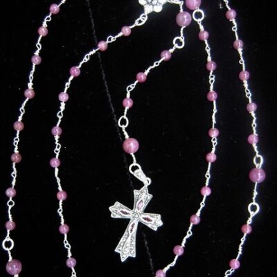 Ruby silver rosary with marcasite garnet cross