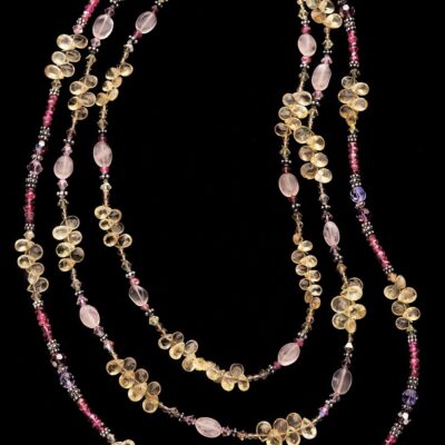 Tourmaline citrine rose quartz necklace