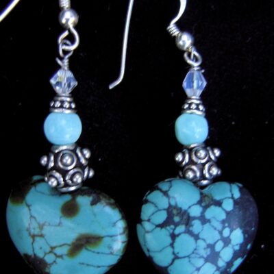 Turquoise heart earrings with silver