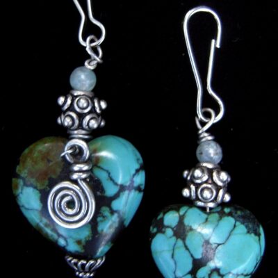 Turquoise hearts with silver embellishment and zipper pulls