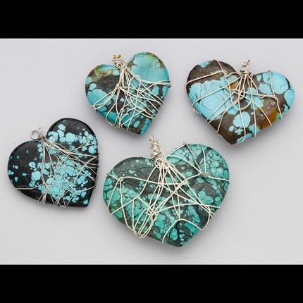 Turquoise Hearts Wrapped with Silver